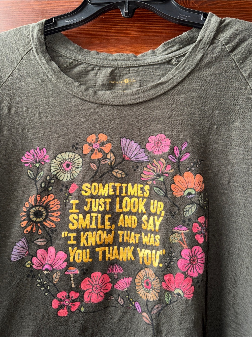 Natural Life Forest Green Floral Graphic 3/4 Sleeve Top | Size M